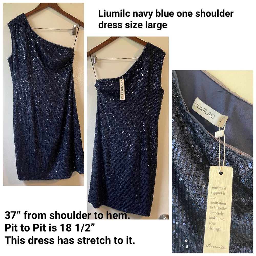 Liumilac navy blue sequin dress. Size Large.